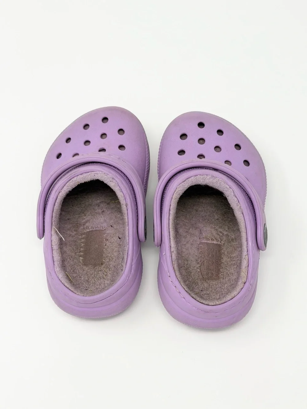 Crocs Kids C6 Purple Fleece Lined Clogs Toddler Slip On Shoes Cozy Comfy